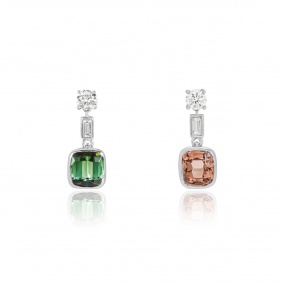 White Gold Multi-Coloured Tourmaline & Diamond Drop Earrings